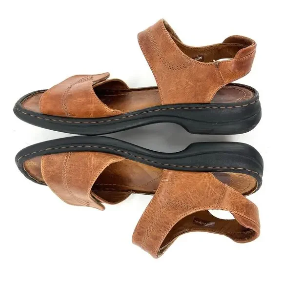 Josef Seibel Women's 8.5/39 Tan Leather Two Strap Flat Adjustable Summer Sandals - Picture 4 of 7
